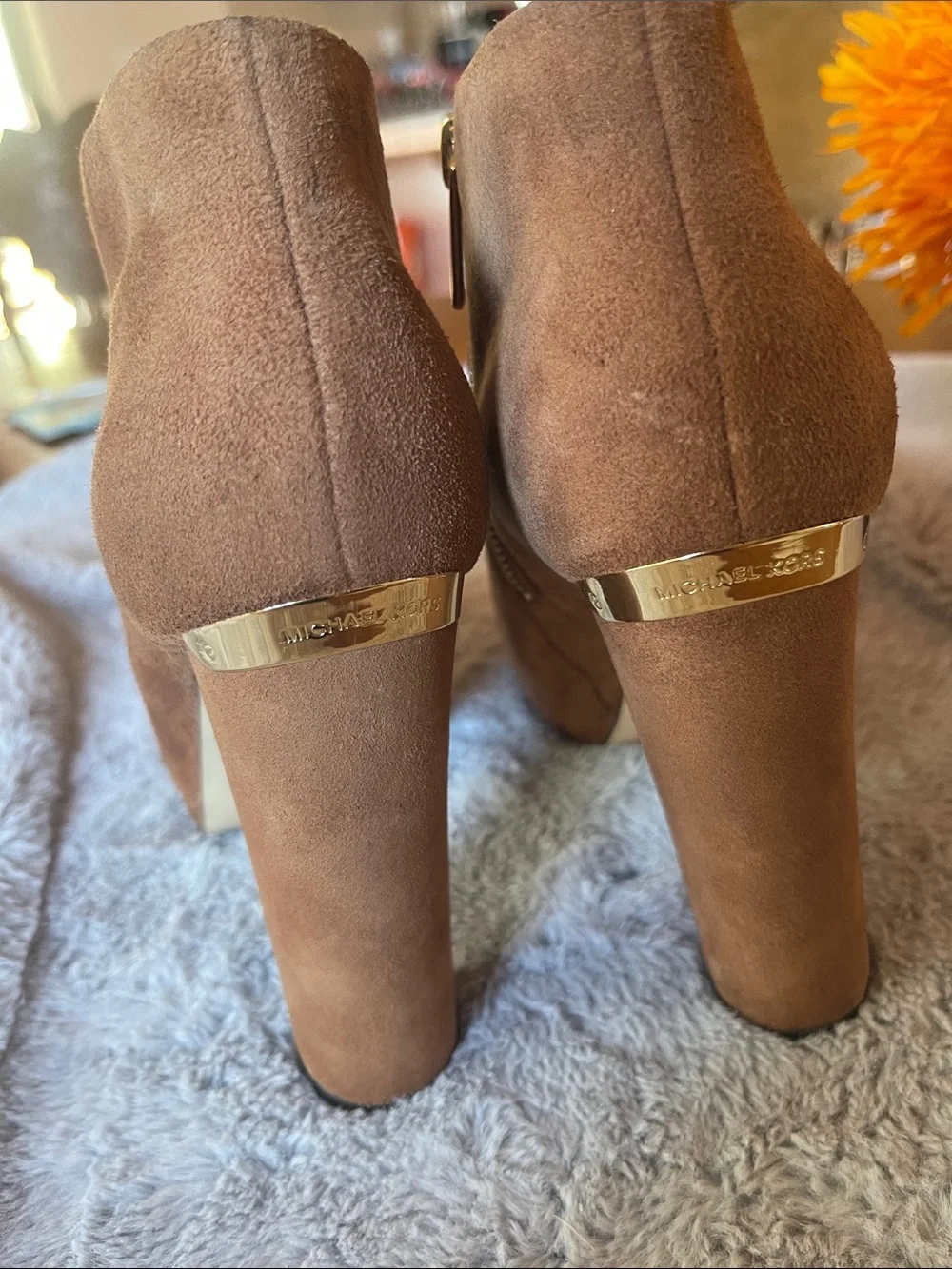 Michael Kors Brown Suede High Block Heel Ankle Booties